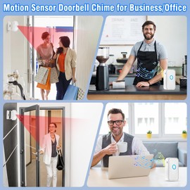 DAYTECH Motion Sensor Door Chime, Wireless Doorbell for Business Entry with 3 Working Modes Welcome Infrared Motion Sensor Detector Caregiver Reminder for Elderly, 1 Receiver 2 Detectors