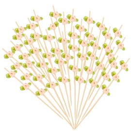100PCS Rose Flower Fancy Toothpicks for Appetizers, 4.7 Inches Rose Flower Cocktail Picks for Appetizers, Bamboo Appetizer Skewers Sticks for Party Food Fruit Drinks Wedding