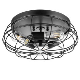Prominence Home Lincoln Woods 15" Matte Black Industrial Flush Mount Light with Cage - 51552-01