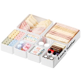 Leatherspaces Fashion Leather Drawer Organizer clothes，8 Pack Dresser Organizer for Baby Clothes, Underwear, Socks,foldable Vanity Drawer Organizer,Storage Bins for Makeup, Bedroom and Office
