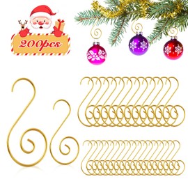 200 Pcs Christmas Ornaments Hooks, 2 Inch and 3.1 Inch S Shaped Christmas Tree Ornament Hangers Xmas Swirl Metal Hanging Hooks for Xmas Tree Balls Decoration(Gold)