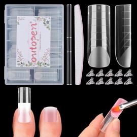 120pcs Dual Toe Nail Forms Clear Matte Full Cover Toenail Art Mold Artificial Nail Tips with Scale for Polygel Extension Beginners DIY Manicure with Dual-ended Brush Nail File Coffin Nails 12 Sizes