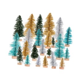 KOMBIUDA 24pcs Mini Christmas Trees Three Layers Decor with Wood Base for Tabletop and Home Decoration Artificial Xmas Tree for Craft Displays and Holiday Festivities
