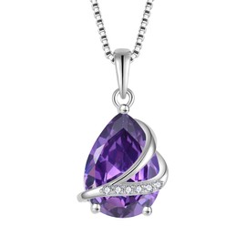 Rocayi February Birthstone Necklace for Women 925 Sterling Silver Amethyst Necklace Teardrop Pendant Christmas Birthday Mother's Day Jewelry Gifts for Wife Girlfriend Mother Daughter Her