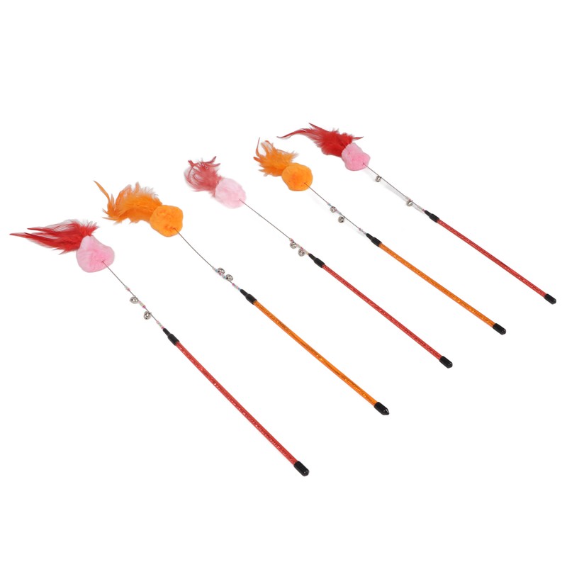 5pcs Funny Cat Stick Ergonomic Interactive Cat Feather Toy with