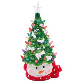Wowser Holiday Decoration- Lighted Vintage Snowman Christmas Tree, Freestanding Festive Seasonal Decor, 14 Inches