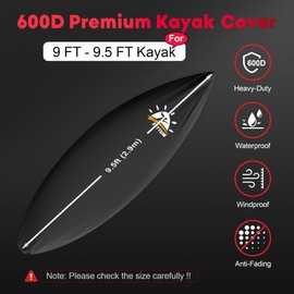 Kayak Cover 9.5 FT - 600D Heavy Duty & Waterproof Canoe Cover for Outdoor Storage, Fade-Resistant Accessory for Paddle Board, SUP, and Boat (Fit 9ft - 9.5ft)