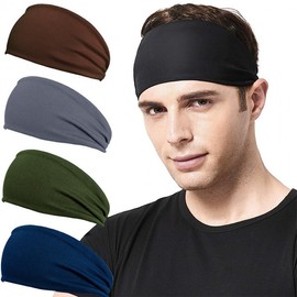 Solid Color Sports Headband - Sweat-Absorbing Elastic Yoga Exercise Headband Free Size/Dark Brown 15ea