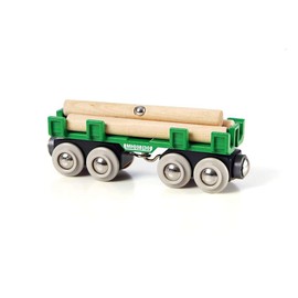 BRIO World - 33696 Lumber Loading Wagon | 4 Piece Toy Train Set for Kids | FSC-Certified Wooden Components | Ideal for Ages 3 and Up - Green