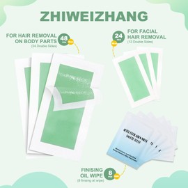 Wax Strips for Hair Removal - Painless, Fast & Long-Lasting | 72 Count (48 Body + 24 Face) with 8 Wipes | No Heat Needed for Bikini, Brazilian, Legs, Face | Women & Men, Beginner Friendly