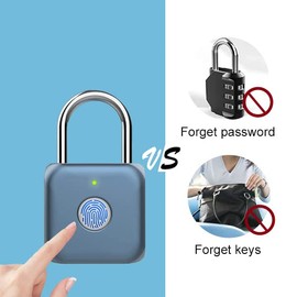 Fingerprint Padlock Mini Smart Padlock Keyless USB Charging Biometric High Security Lock for Gym Locker, Shed Locker, Storage Units, Luggages, Suitcases (Blue)