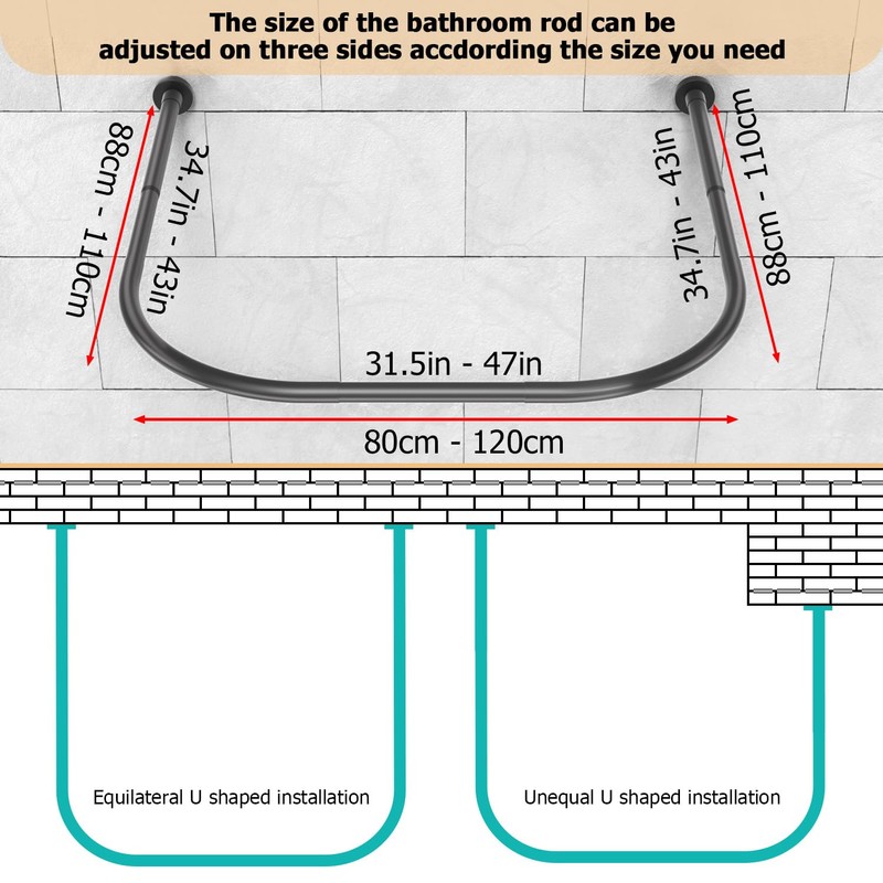 U Shaped Shower Curtain Rod (Both sides: 31.5"-47", Middle: 34.7"-43")