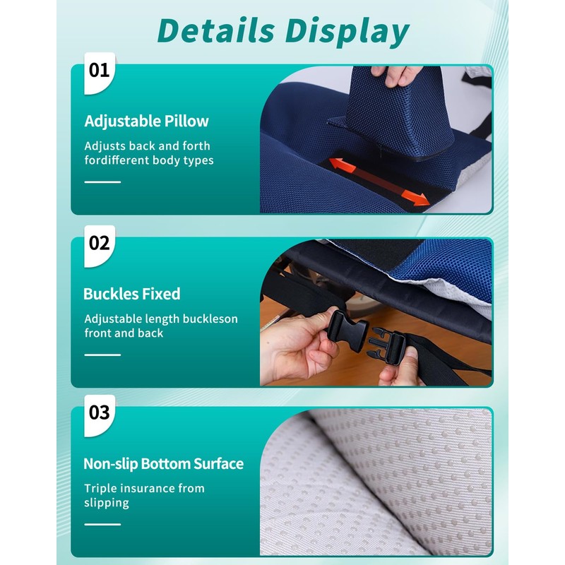 Anti-slip Wheelchair Cushion with Pommel Wedge and Seat Belt for