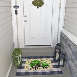 CROWNED BEAUTY St Patricks Day Door Mat Shamrocks Doormat for Indoor Outdoor Welcome, Clovers Trcuk Decor Holiday Green Rug for Outside Porch Front Entrance 17x29 Inch CM110