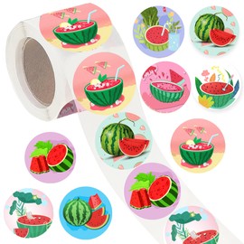 PIBIPAID 500 Pcs Watermelon Roll Stickers,Summer Fruits Birthday Party Favors Supplies Decorations Goodie Bag Stuffers Prize Labels
