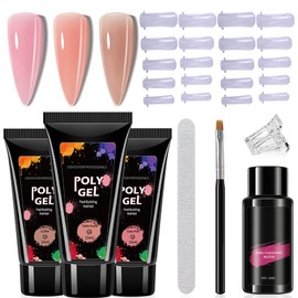 Complete Poly Gel Nail Kit for Beginners - 3 Colors, 15ml Nail Extension & Builder Gel, Includes Nail Clips & Art Tools - Easy DIY Nail Extension Set