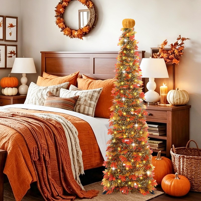5 FT Pop Up Fall Tree with Timer Lights &