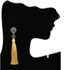 Moonstruck Women Gold Tassel Dangle Earrings With Black Stone for
