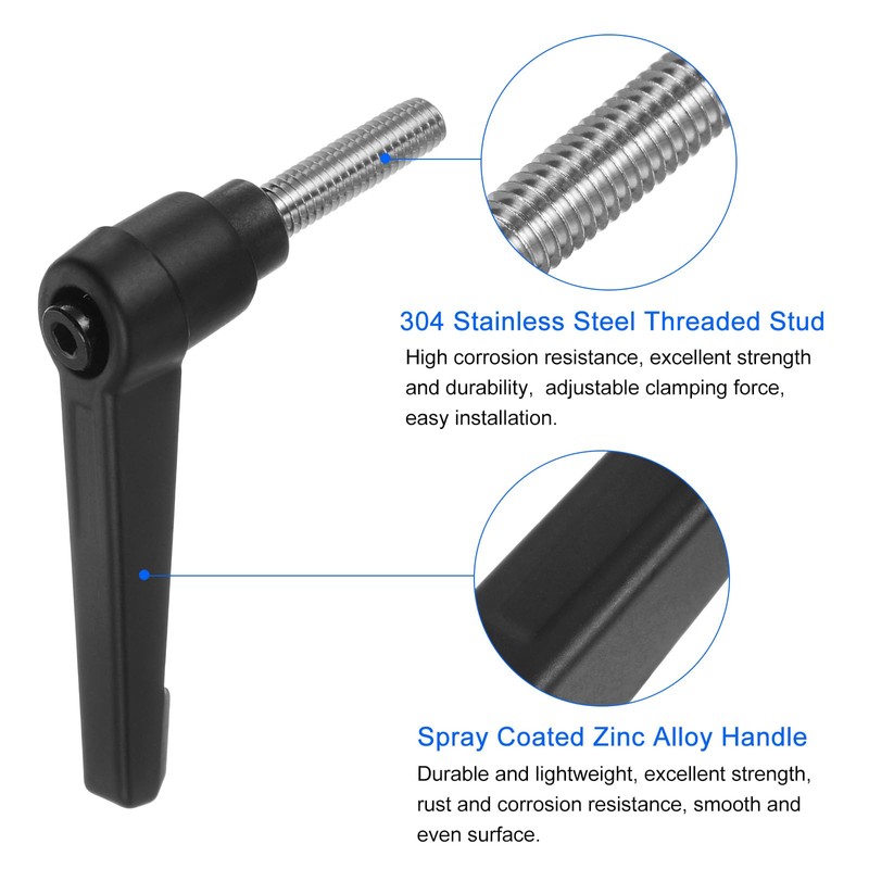 sourcing map 2pcs Clamping Lever Handles, M6 x 20mm 304