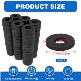 Pack of 100 Ring Magnet, Diameter 17.5 mm x 7.5 mm x 3 mm Ferrite Ring Magnet with Hole, Magnetic Ring, Heavy Duty Ring Magnets, Magnetic Disc with Hole Ring for Industry, DIY, Crafts, Science