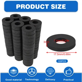 Pack of 100 Ring Magnet, Diameter 17.5 mm x 7.5 mm x 3 mm Ferrite Ring Magnet with Hole, Magnetic Ring, Heavy Duty Ring Magnets, Magnetic Disc with Hole Ring for Industry, DIY, Crafts, Science