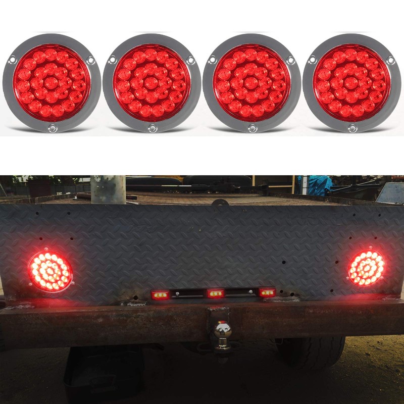 Partsam 4Pcs 4" Round Red LED Stop Turn Tail Lights