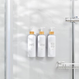 VITVITI Shampoo and Conditioner Dispenser, 3 Chamber Body Wash Shampoo Dispenser for Shower Wall, 17oz Refillable Plastic Pump Shower Bottle No Drill with Labels (White)