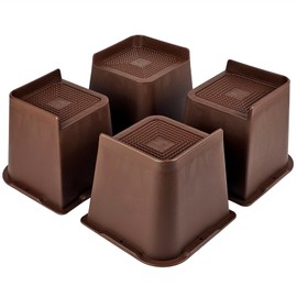 MixDora Bed Risers Heavy Duty 4 inch Furniture Risers L-Shape Table Riser Chair Raisers Lifter for Sofas Couches Desks Set of 4 Pack Dark Brown (Dark Brown, 4 inch)
