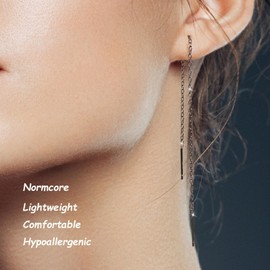 Threader Earrings for Women Black Chain Black Earrings Dangle for Women Dangling Black Thread Earrings Pull Through Earrings Black Gold Plated