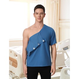 Magnetic Buttons Post Shoulder Surgery Recovery Shirt for Men V-Neck Tear Away Adaptive Chemo Port Clothing for Women