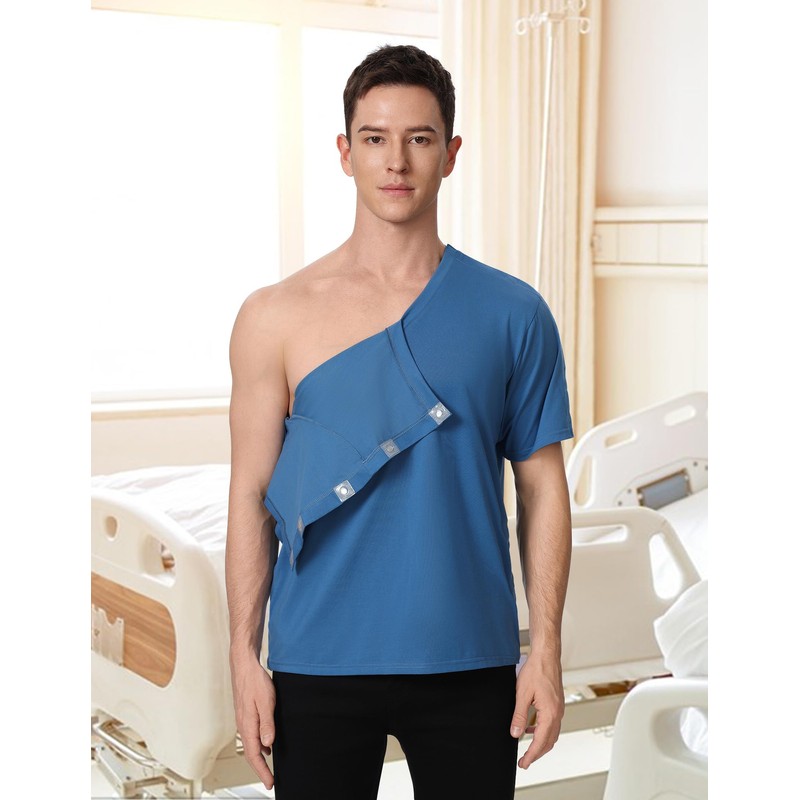Magnetic Buttons Post Shoulder Surgery Recovery Shirt for Men V-Neck