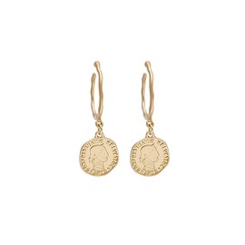 DOUBNINE Gold Coin Earrings Elizabeth Portrait Hoop Dangle Drop Disc Minimalist Women Jewelry Gift (gold)