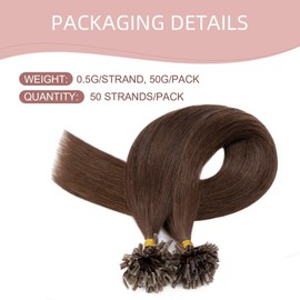 Pre Bonded Hair Extensions #04 Medium Brown Real Remy Human Hair Keratin U Tip Nail Natural Straight (22"-50g, 100 Strands)