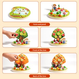 INIFEIDALA Toddler Sensory Montessori Wooden Preschool Learning Educational Gift Toy for Kids Ages 3 4 5, Shape Color Sorter Apple Picking Carrot Harvest Game,Magnetic Fishing - Fine Motor Skills Toys