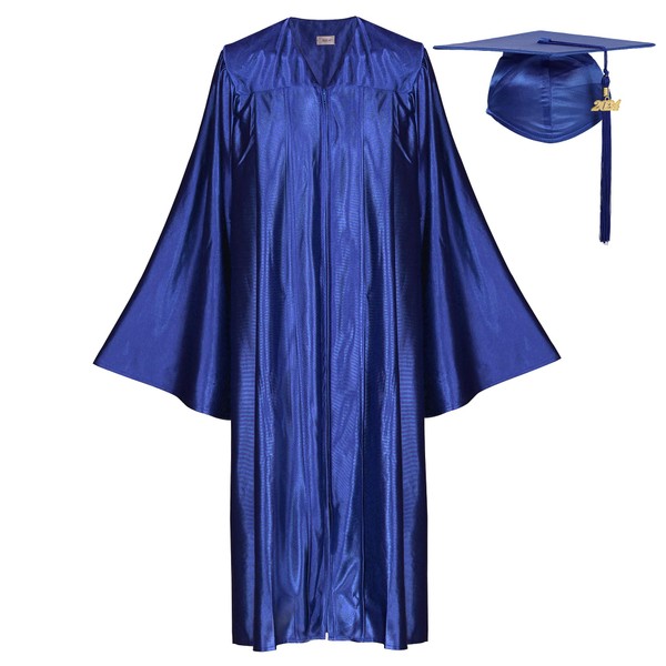 Newrara Juego de gorra y borla de graduación brillante para adultos para secundaria y soltero (39, azul real)