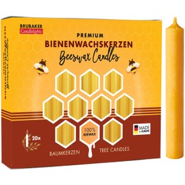 BRUBAKER 20-Pack Of Tree Candles 100% Beeswax Christmas Candles Pyramid Candles Honey-Yellow