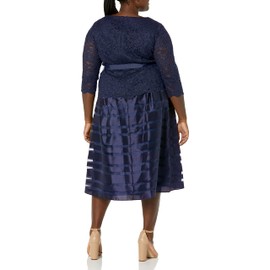 Alex Evenings womens Plus-size Tea Length A-line With Tie Belt Special Occasion Dress, Navy, 18 Plus