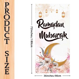 Watercolor Lantern Moon Flower Ramadan Mubarak Door Cover Ramadan Mubarak Photo Backdrop Islamic Muslim Ramadan Eid Decorations and Supplies for Home
