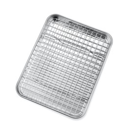 P&P CHEF 10.4 Inch Toaster Oven Pan with Rack Set, Stainless Steel Baking Pan Tray and Grid Cooling Rack for Cooking/Roasting, Dishwasher Safe & Easy to Clean, Non-toxic & Sturdy, (2Pcs)