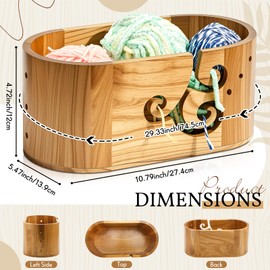 Marsui Yarn Bowl for Crocheting with 9 Knitting Hooks 3 Holes Curly Design Wooden Crochet Yarn Holder 10.79 x 5.47 x 4.72 Inch Oval Baskets for Knitting Storage for Knitters Lover Mother Gifts