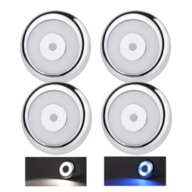 acegoo 12 V LED Ceiling Light, Motorhome Lamps Two Colours (5000 K/Blue Night Light) with Dimmer Switch for Boat, Yacht, Caravan, Camper, PC Material, Dimmable Surface Light, 4 Pieces, Chrome Interior