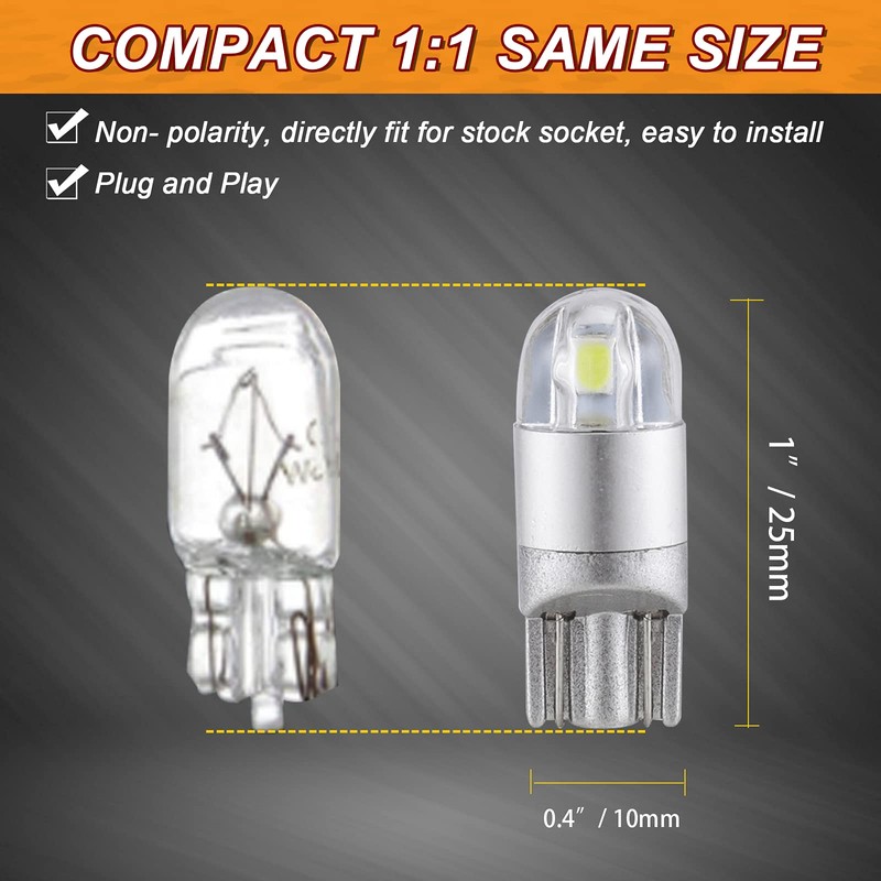 Auxbeam 194 LED Bulbs White, Super Bright 168 T10 W5W