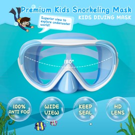 Kids Swim Goggles with Nose Cover 180° Panoramic Child Diving Mask Anti-Fog Swim Mask Swimming Goggles for Kids 4-15 (Pink+Blue 2pcs)