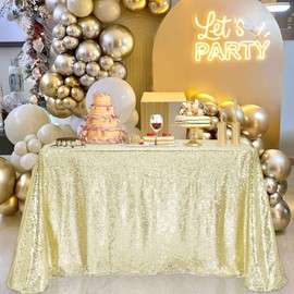 B-COOL Sequin Tablecloth Light Gold Rectangular 90x132 Inches Shimmer Tablecloth Sparkly Table Fabric for Charity Galas Themed Parties Prom