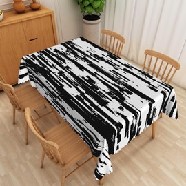 Baocicco Black and White Striped Fabric Waterproof Tablecloth Vintage Texture Grain Table Cloth Dust-Proof Table Cover Protector for Restaurant Picnic Camping BBQ Decorative for Home Decor 60x84 Inch