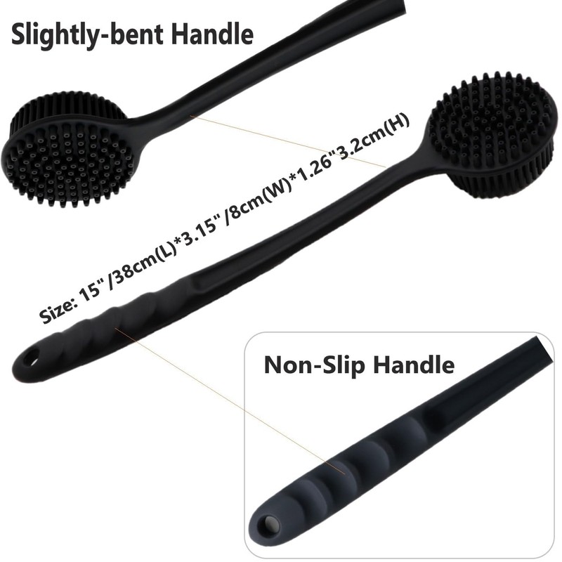 Cinlitek Silicone Body Scrubber With Long Handle for Shower -