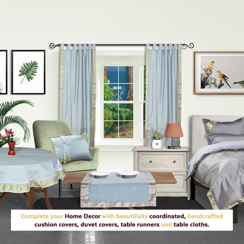 Indian Selections Gray Tab Top Sheer Sari Curtain/Drape/Panel - 60W