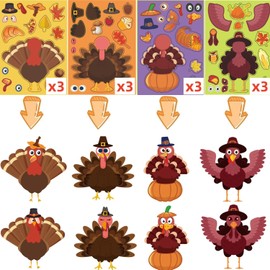 36 Sheets Thanksgiving Stickers(12 Different Designs), Thanksgiving Crafts for Kids Thanksgiving Make Your Own Turkey Stickers for Kids DIY Turkey Games Thanksgiving Fall Party Favors Supplies