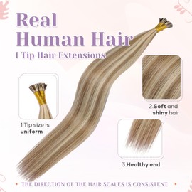 KiiKiiGirl Remy I Tip Hair Extensions Human Hair 18 Inch #A7/60A Dark Brown to Caramel Gold Itip Human Hair Extensions Invisible Silky Straight 30g/38s