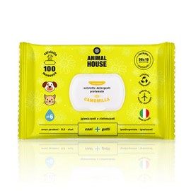 Animal House - Chamomile Wipes 100 Pieces Natural Moisturizing and Soothing Wipes, Biodegradable and Hypoallergenic, for Daily Cleaning of Dogs and Cats